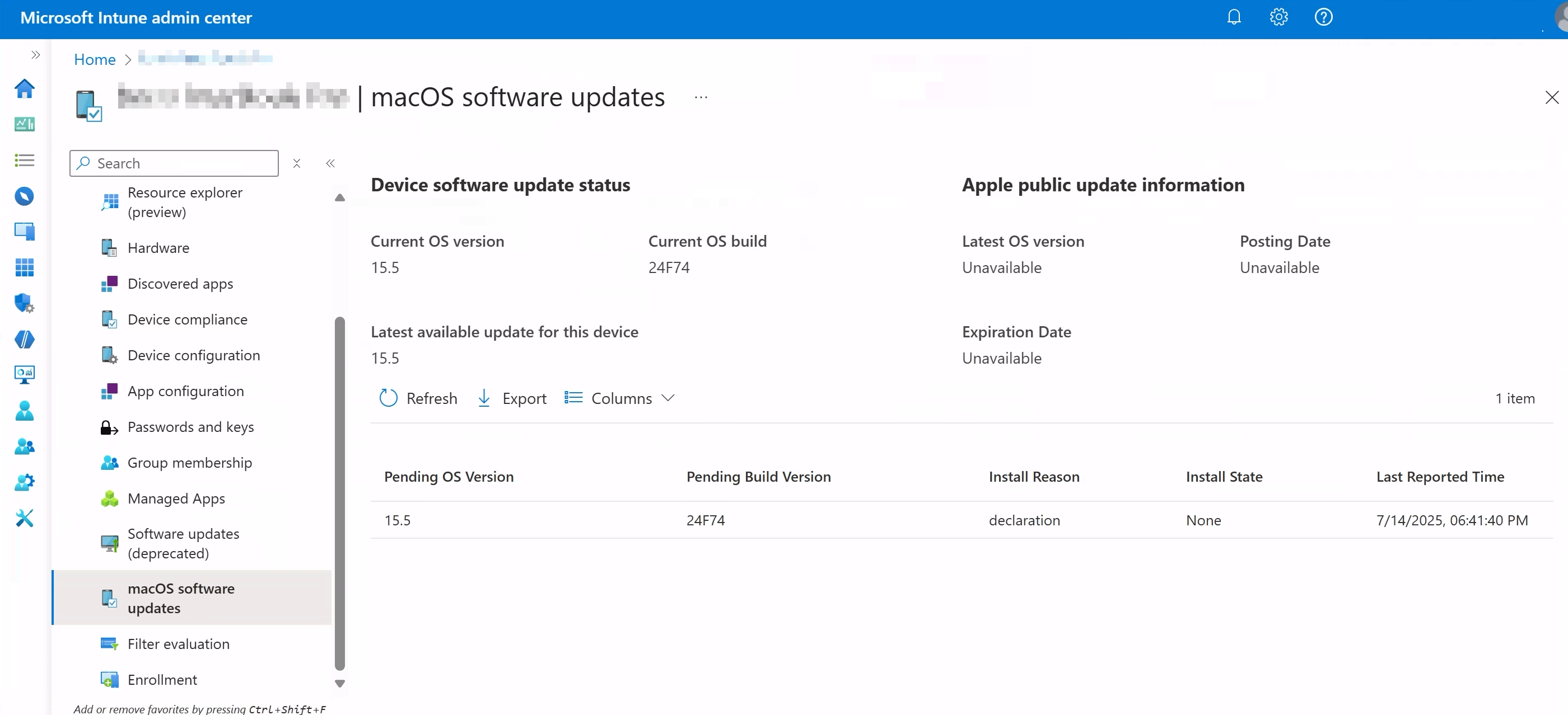 Снимок экрана, содержащий отчет по каждому устройству macOS