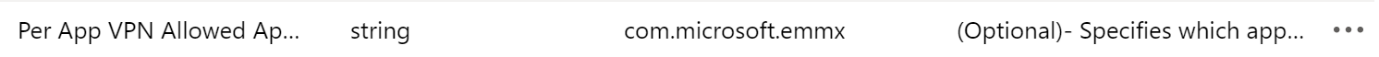 Введите идентификаторы разрешенных пакетов приложений в политику конфигурации VPN-приложений в Microsoft Intune с помощью примера конструктора конфигураций.