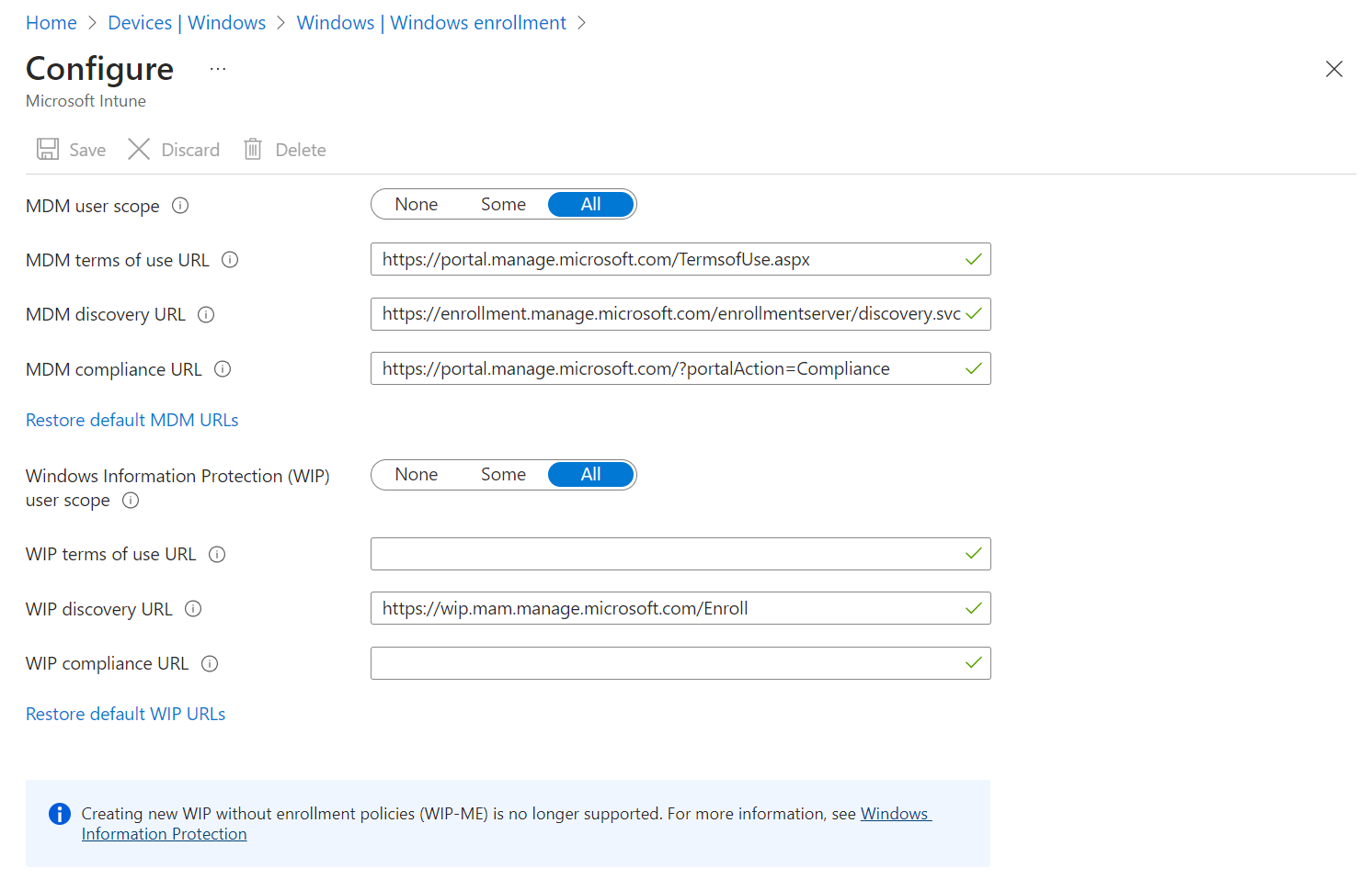 Снимок экрана: область пользователя Microsoft Entra MDM.