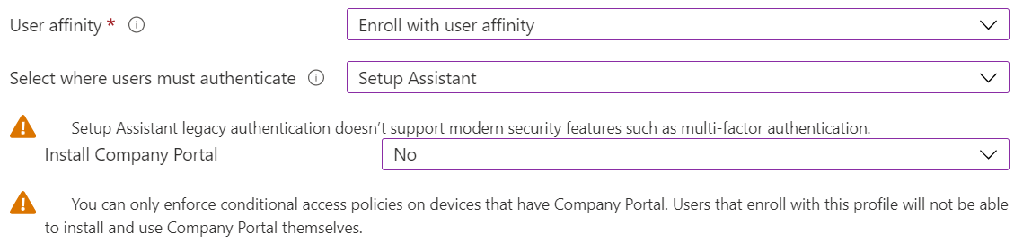 В Центре администрирования Intune и Microsoft Intune зарегистрируйте устройства iOS/iPadOS с помощью Apple Configurator. Выберите регистрация с сопоставлением пользователей, используйте помощник по настройке для проверки подлинности и не устанавливайте приложение корпоративного портала.