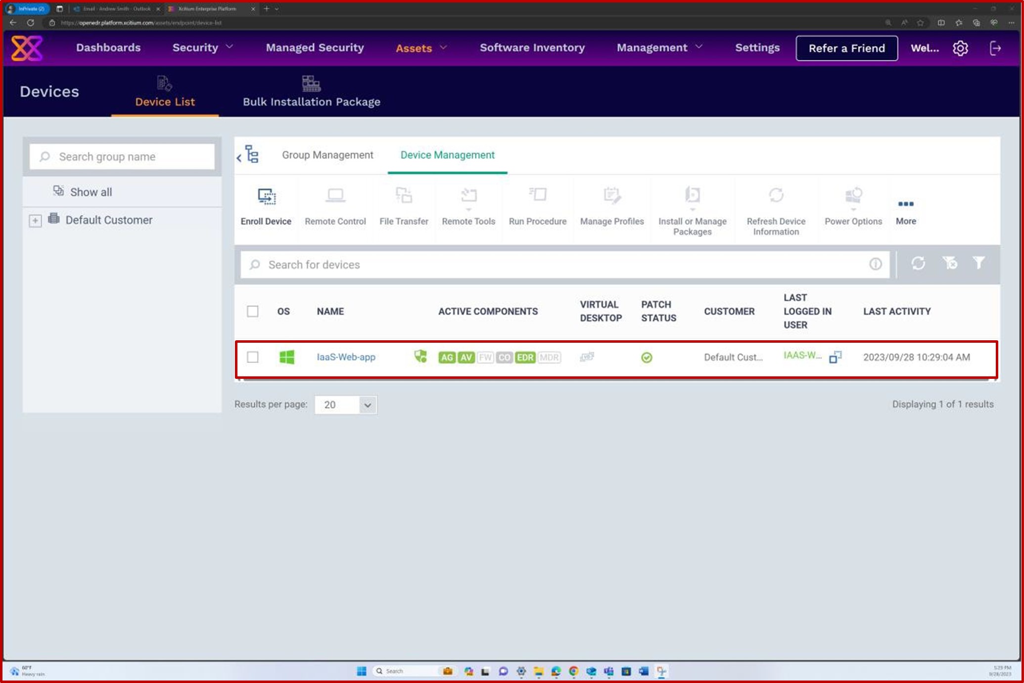Управление устройствами на портале OpenEDR с выделенным веб-приложением IaaS.