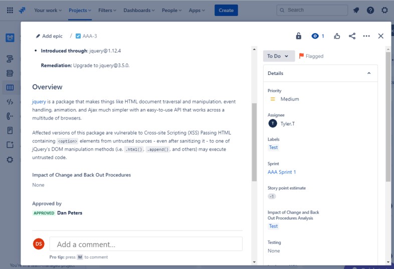 Обзор ошибок билета Jira, влияние изменений и процедур обратного выхода и утверждения. С приоритетом среднего.