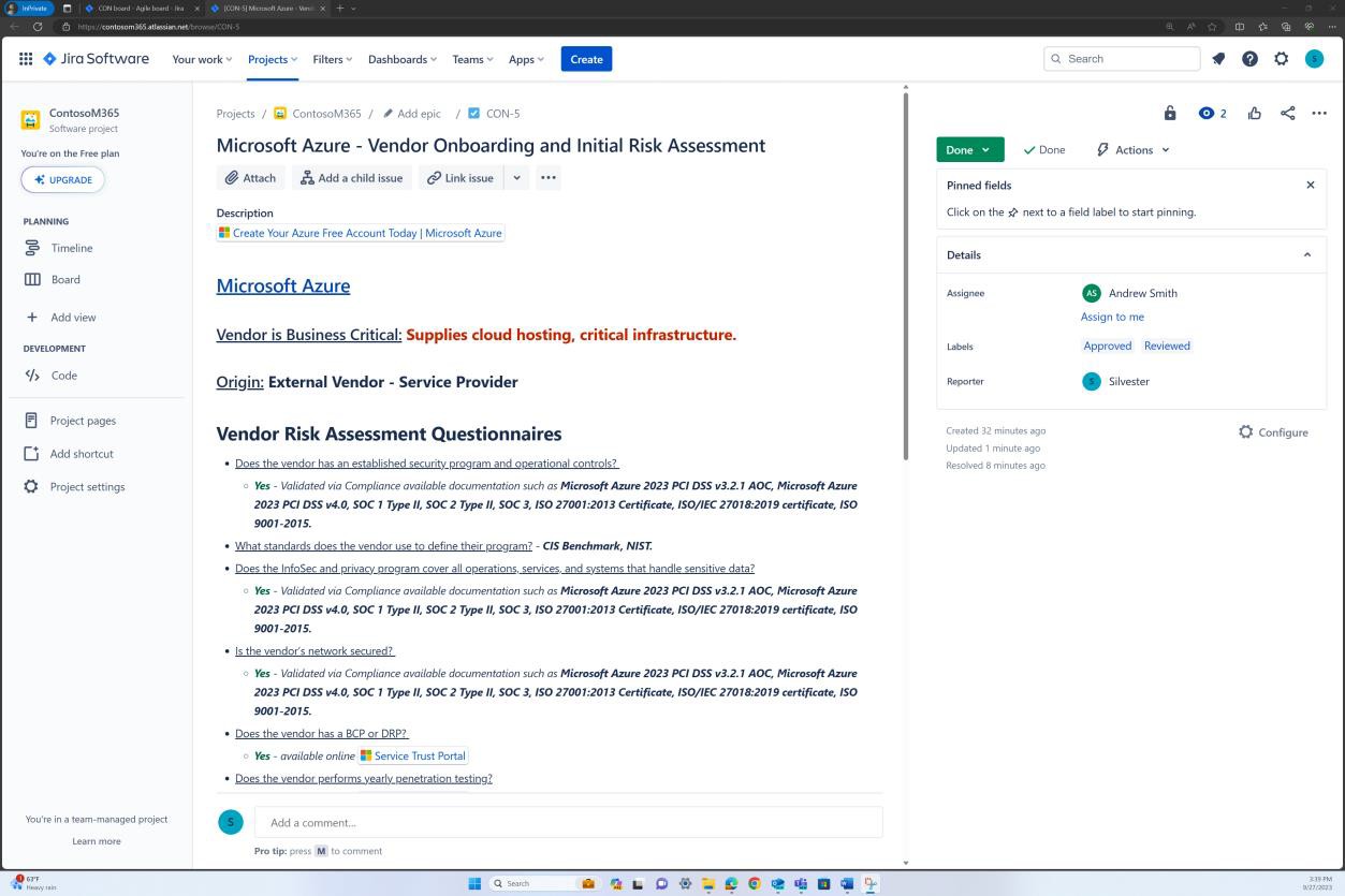 Подключение поставщика Jira и оценка рисков для Microsoft Azure.