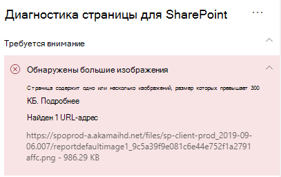 Результаты средства диагностики страниц.