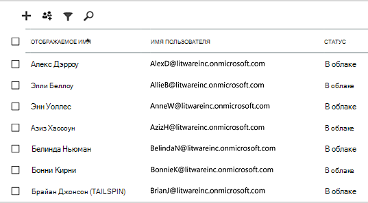Пример отображения пользователей и групп в Центр администрирования Microsoft 365.