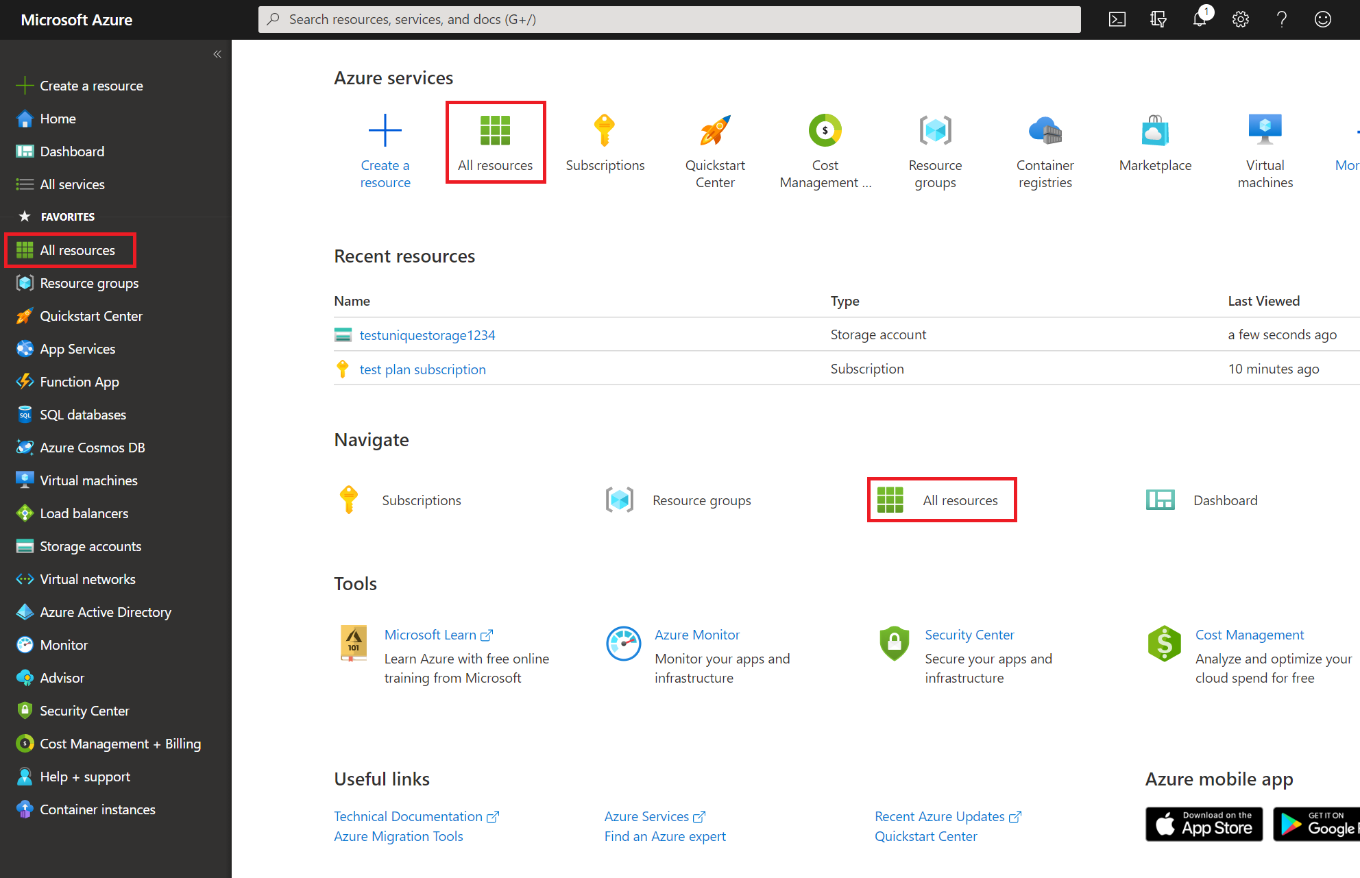 снимок экрана: доступ к учетной записи хранения Azure.