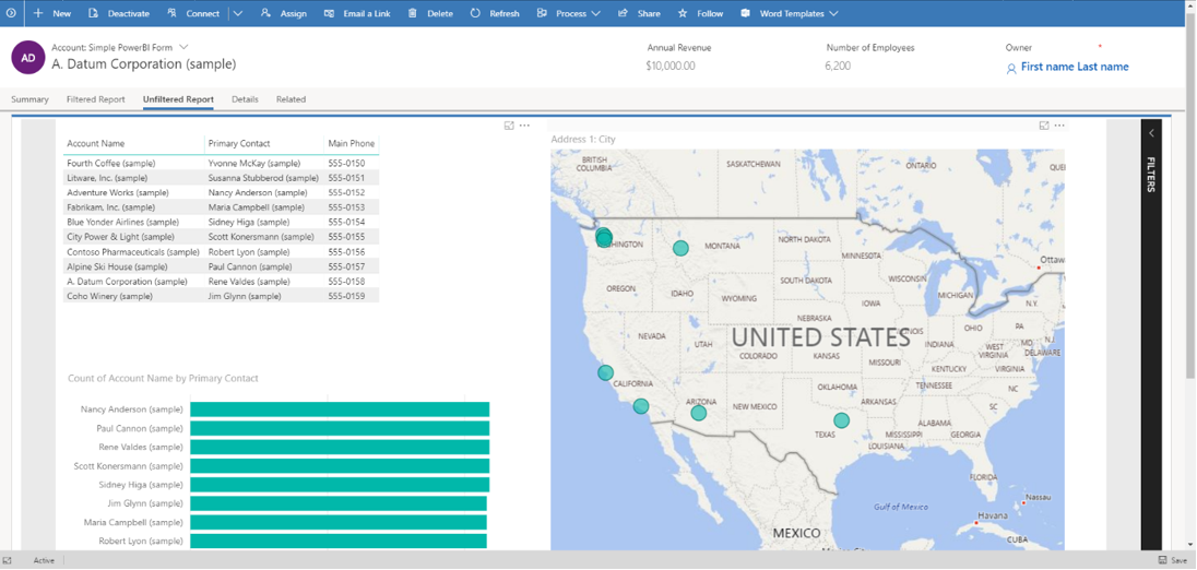 Пример внедренного Power BI без контекстной фильтрации