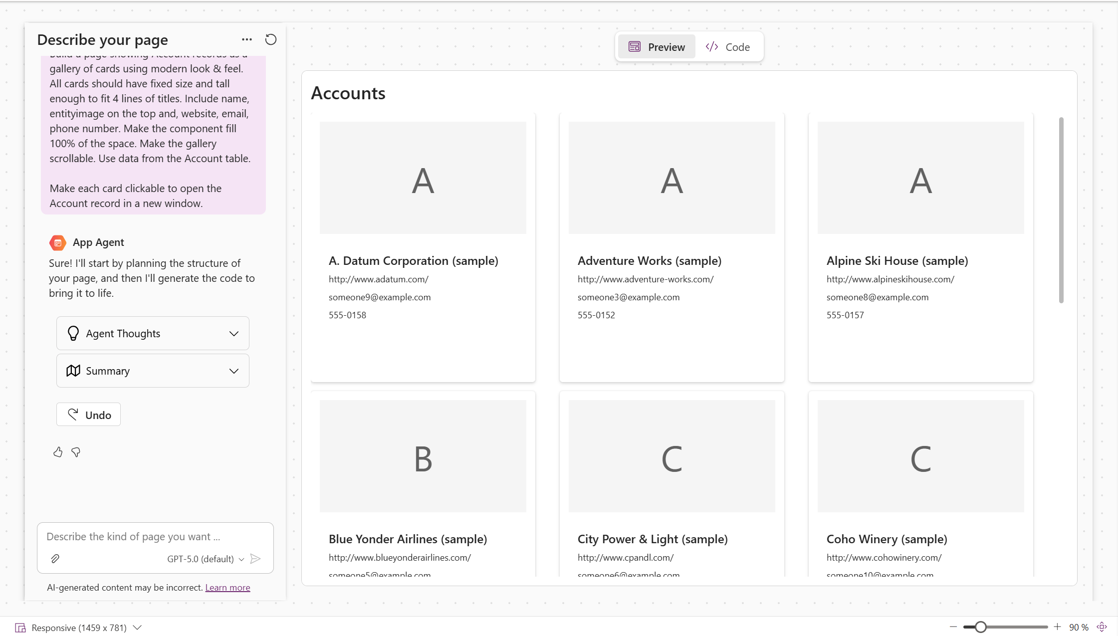 Пользовательский интерфейс генеративной страницы