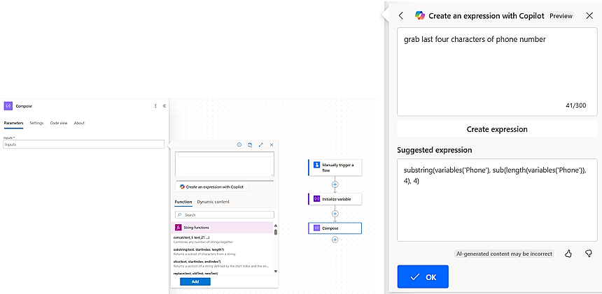 Снимок экрана создания выражения с помощью Copilot.