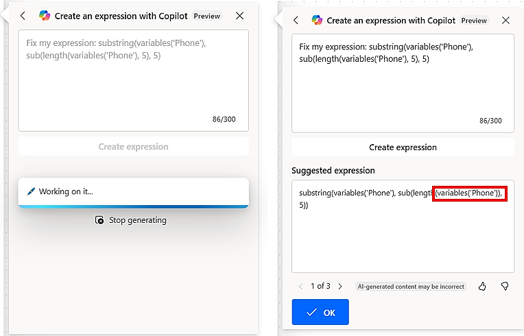 Снимок экрана с предлагаемым исправлением ошибочного выражения.