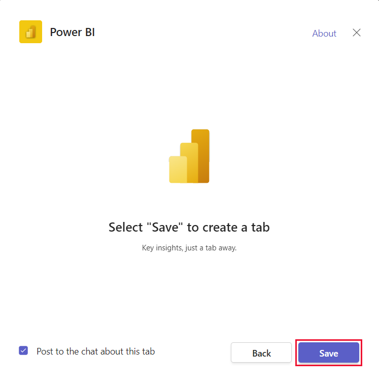 Снимок экрана: новая добавленная вкладка Power BI для Microsoft Teams.
