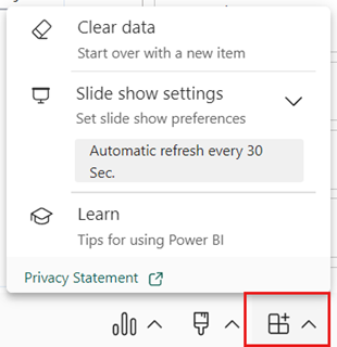 скриншот меню опций надстройки Power BI для PowerPoint.