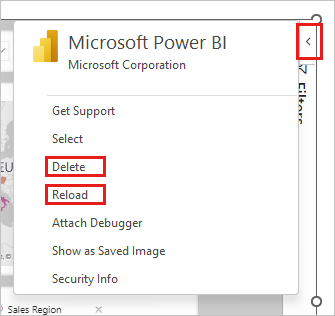 Снимок экрана надстройки Power BI в боковой панели надстройки PowerPoint.