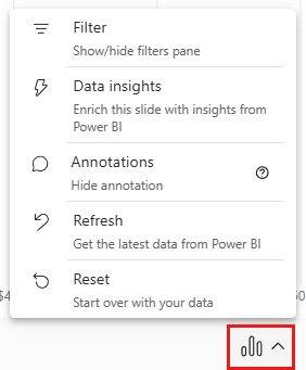 снимок экрана надстройки Power BI в меню параметров данных PowerPoint.