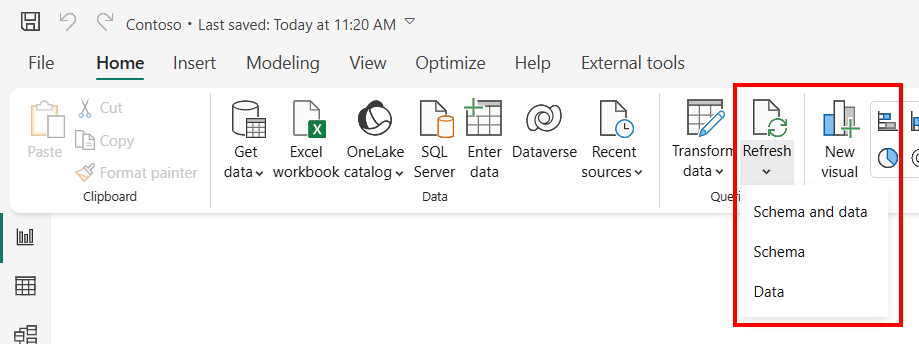Снимок экрана: параметры обновления Power BI Desktop.
