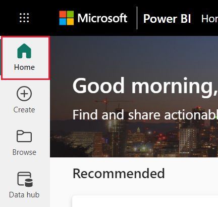 Снимок экрана панели навигации для службы Power BI с выбранным 