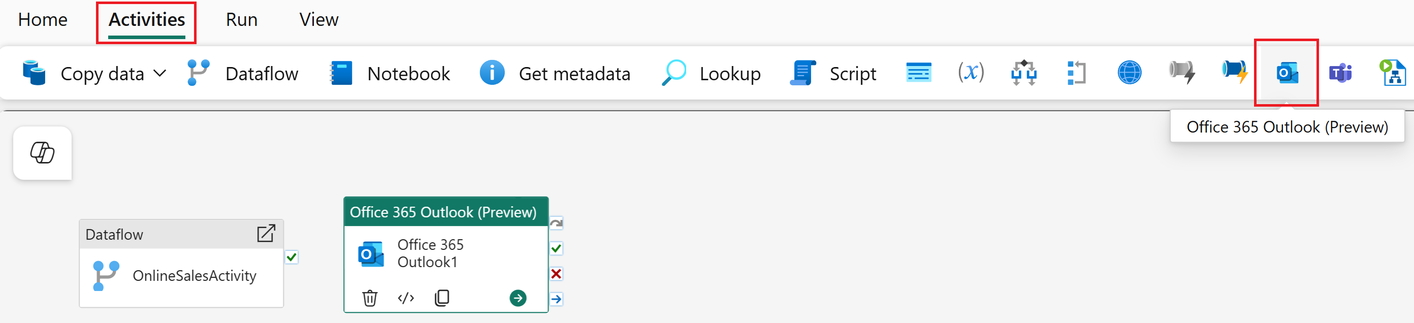 Снимок экрана: добавление действия Office365 Outlook.
