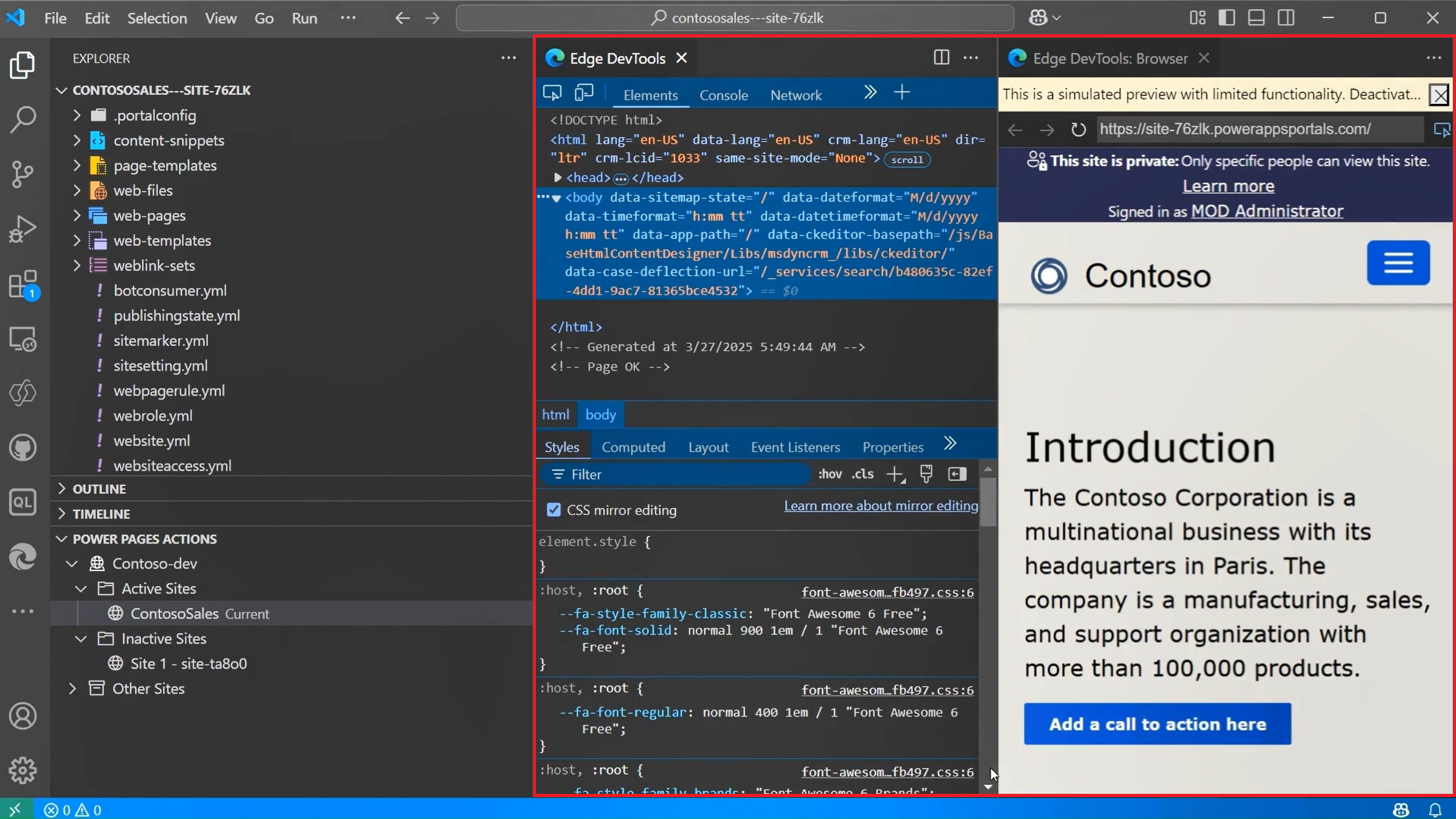Скриншот с отображением списка файлов, открытого файла в редакторе Visual Studio Code и предпросмотра с правой стороны.