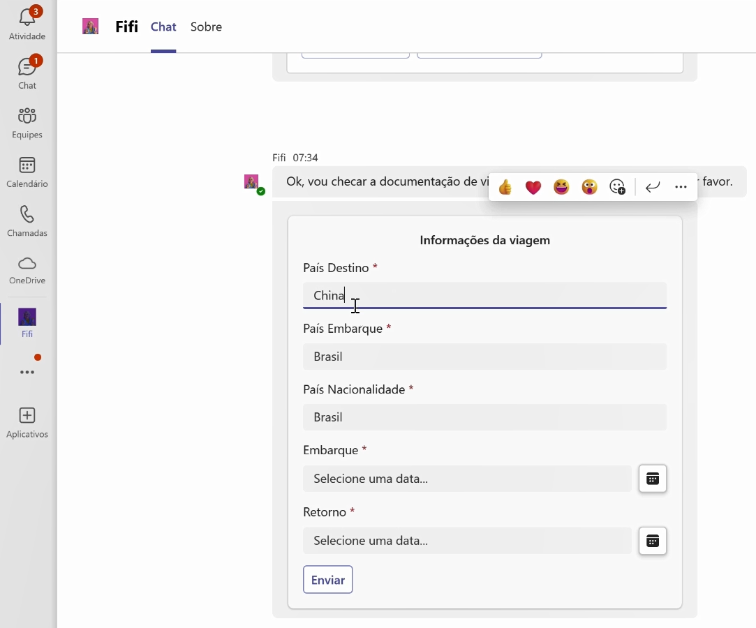 Снимок экрана, на котором показан бот Fifi, внедренный в Teams.