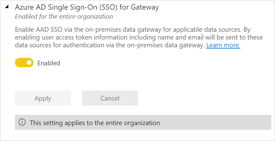 Скриншот диалогового окна SSO Microsoft Entra ID для шлюза с активированным параметром 