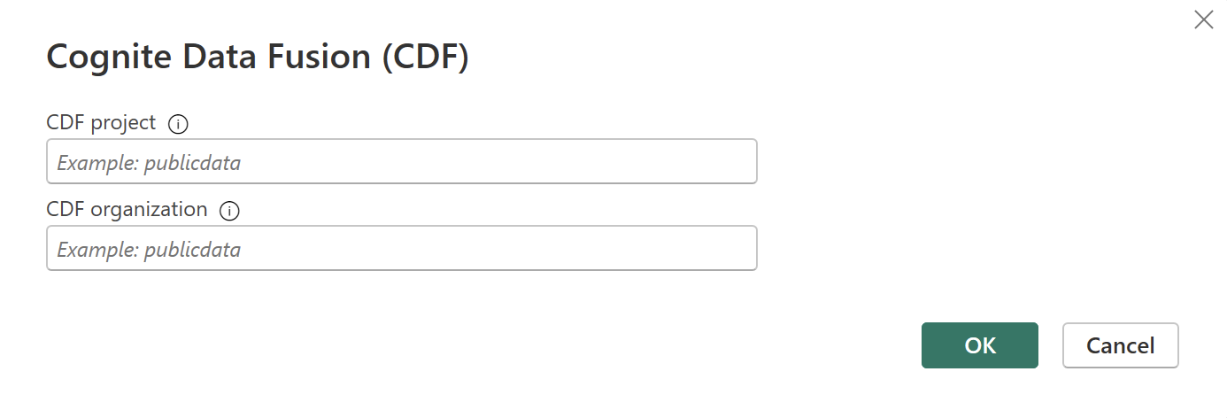 Скриншот настроек подключения, где вы настраиваете коннектор CDF REST API в Power BI.