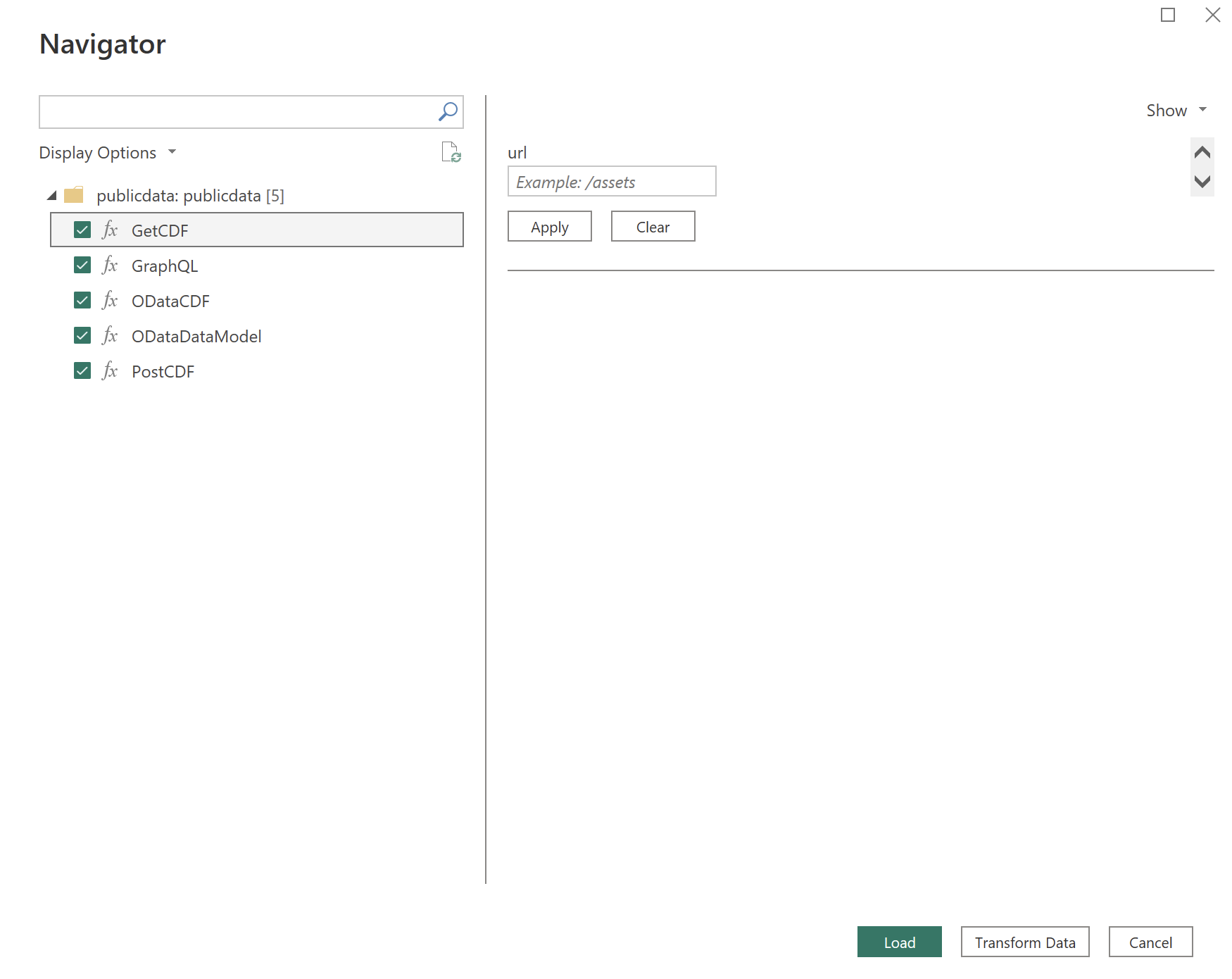 снимок экрана: выбор функций с помощью соединителя REST API в Power BI.