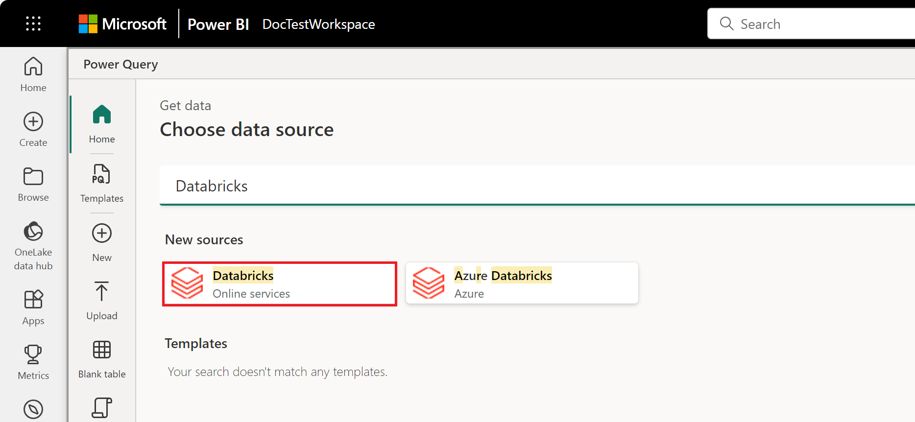 Снимок экрана вариантов соединителей Databricks в Power Query.