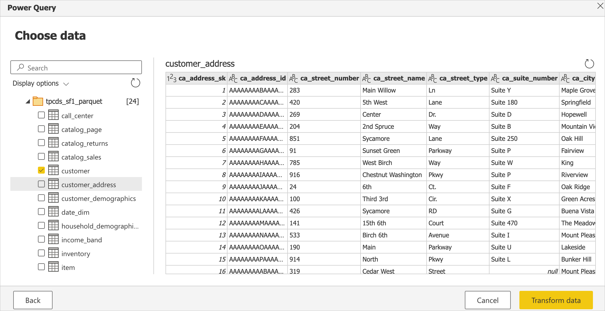 Скриншот навигатора Power Query, загружающего данные Databricks Cloud в онлайн-приложение.
