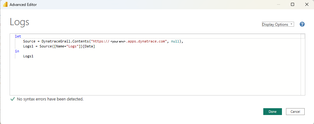 снимок экрана соединителя в коде Power Query M.
