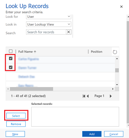 Выберите имя пользователя, затем выберите выбор.