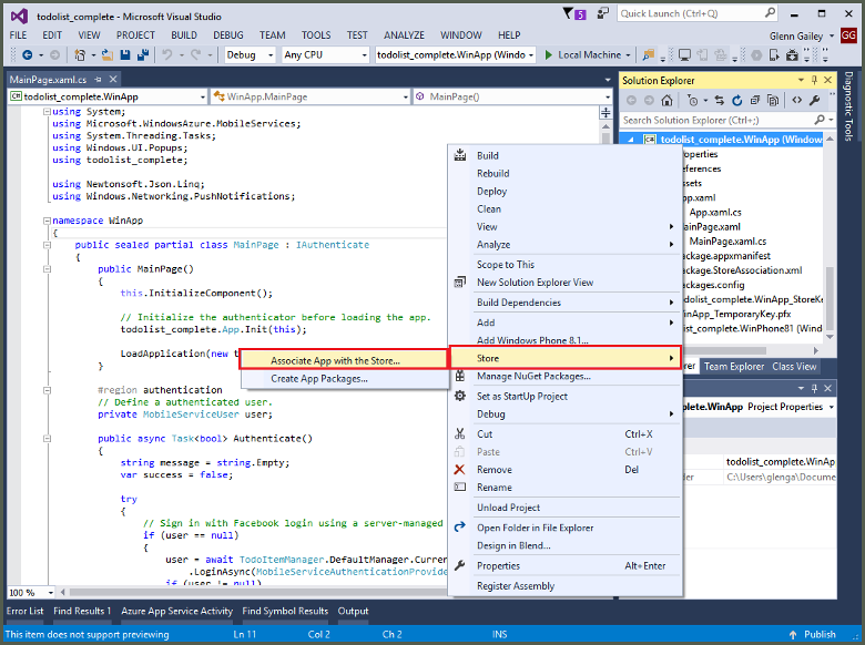 Связать приложение с Магазином Windows