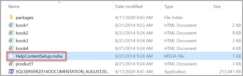 Файл установки справочной документации по SQL Server 2014