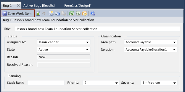 Create a bug work item