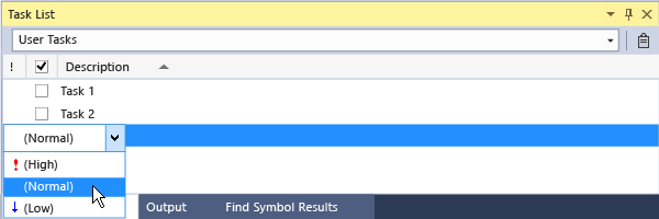 Visual Studio — Список задач — Приоритет