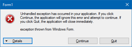WindowsFormsUnhandledException WindowsFormsUnhandledException