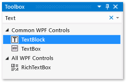 ExploreIDE-TextBlockToolbox Toolbox with the TextBlock control highlighted