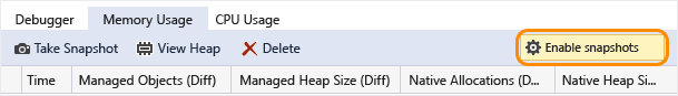 DBGDIAG_MEM_MixedToolbar_EnableSnapshot Enable snapshots