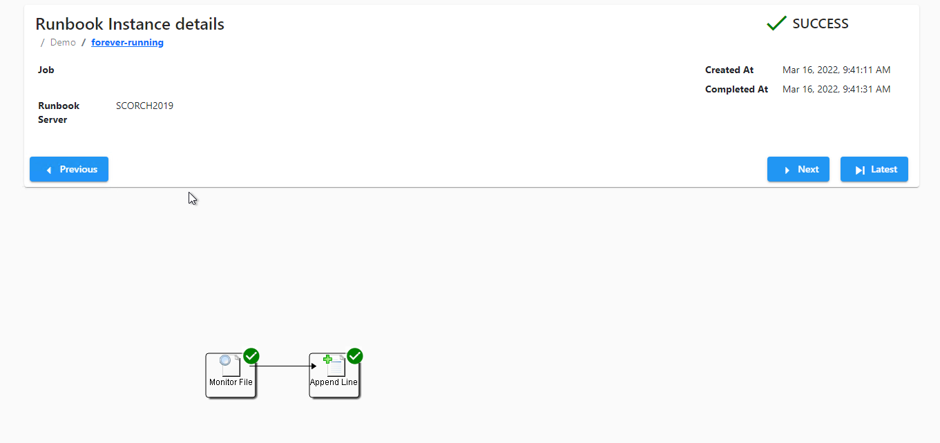 Скриншот с подробностями экземпляра runbook.