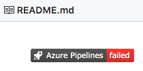 Снимок экрана: значок сборки Azure Pipelines на сайте GitHub, указывающий на сбой