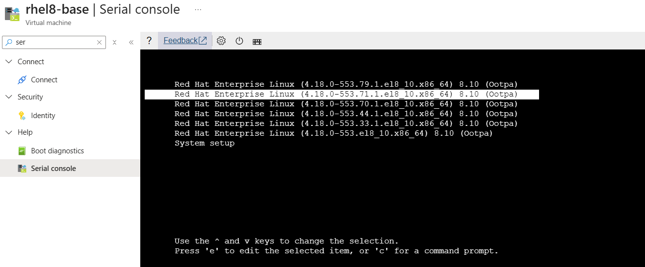 Снимок экрана с выбранной загрузочной ОС в GRUB, где можно выбрать несколько ядер.