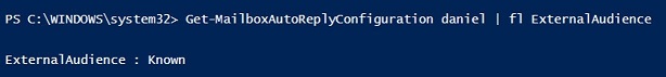 Снимок экрана: проверка конфигурации ответа OOF с помощью PowerShell.