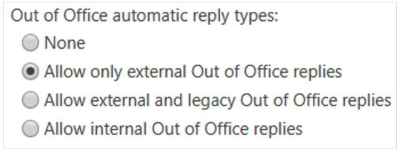 Снимок экрана: типы автоматических ответов out of Office.