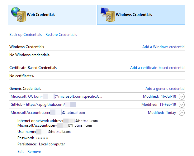 Удаление учетных данных Windows