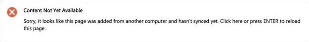 Снимок экрана: ошибка после доступа к странице OneNote.