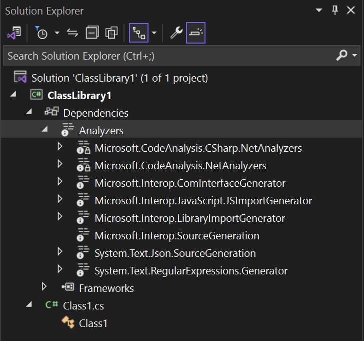 Analyzers node in Solution Explorer