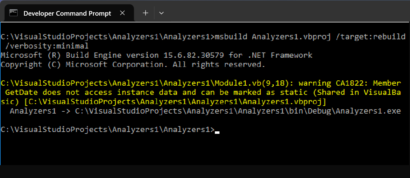 MSBuild output with rule violation