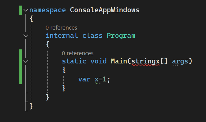 Squiggles in the code editor in Visual Studio