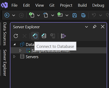 Снимок экрана: значок подключения обозревателя сервера к базе данных.
