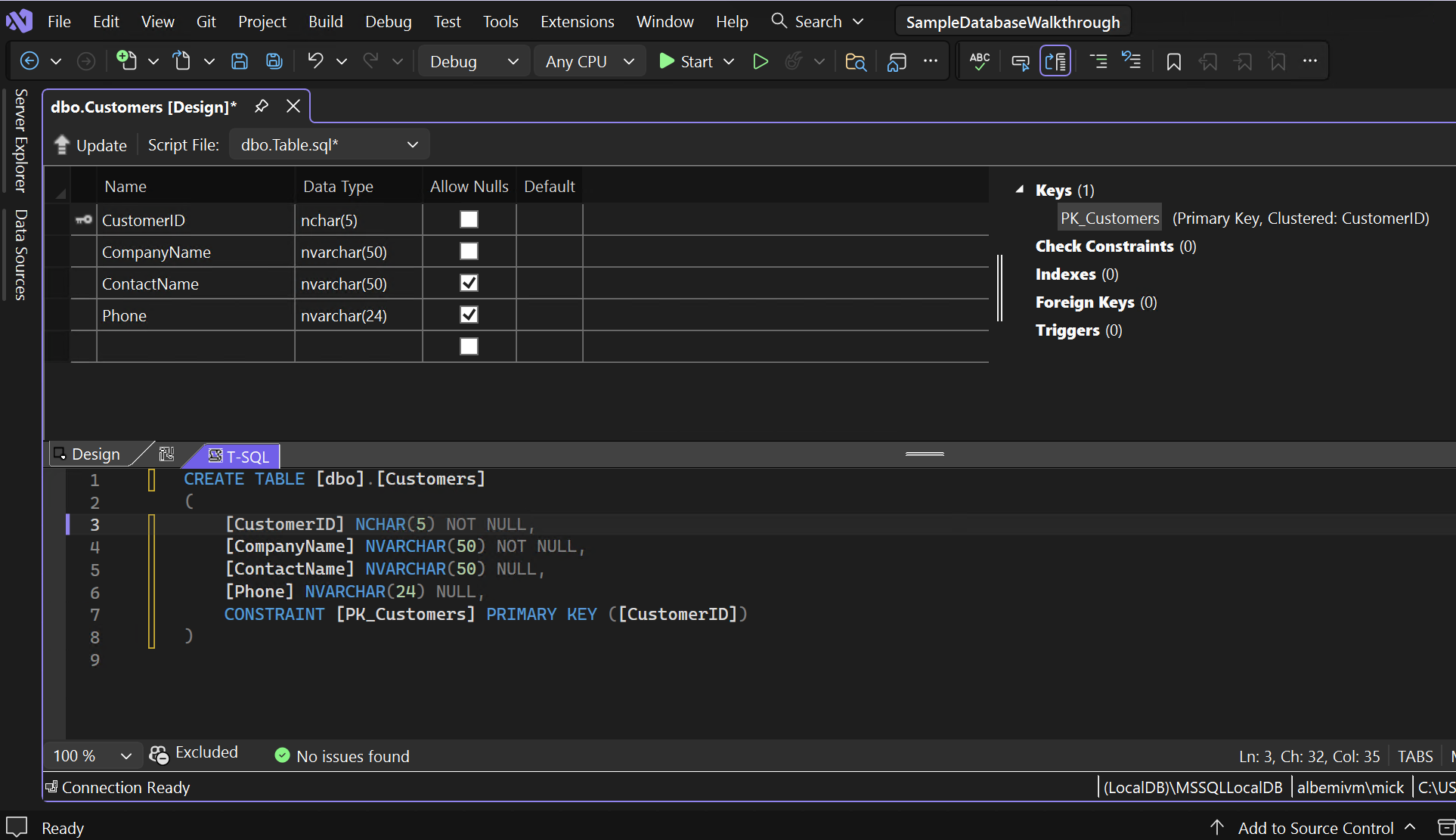 Снимок экрана: конструктор таблиц.