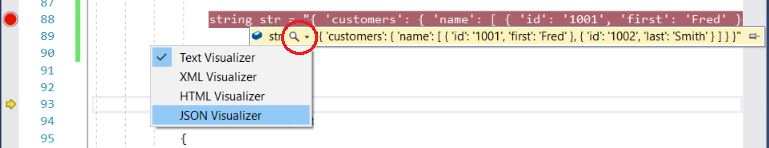 Открытие строкового визуализатора